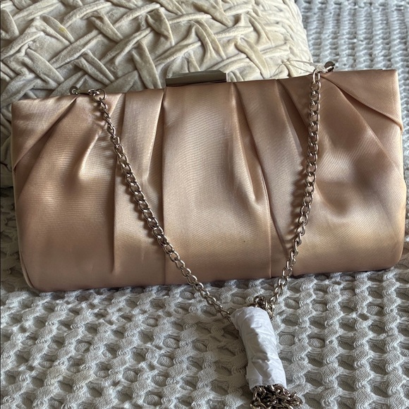 Nina Handbags - Charming Champagne Organza Clutch with Chain Strap NWT